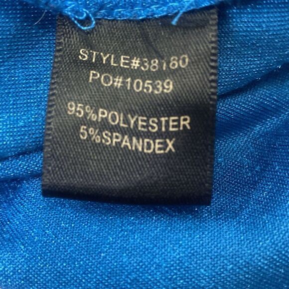 Skies Are Blue Velvet Teal Blue Blouse Knot Detail Short Sleeve Stretchy Size 8 - Picture 5 of 5